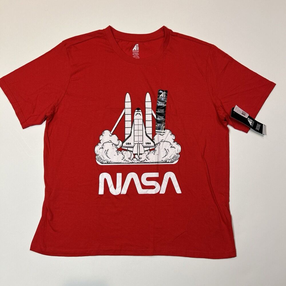 NASA Shirt Adult 2XL XXL Red Space Station Rocket Graphic Men